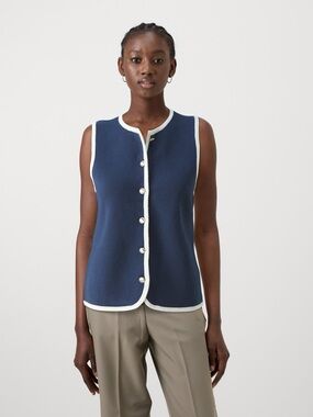 Abercrombie & Fitch Sleeveless Knit 
Top with White Trim and Gold Buttons